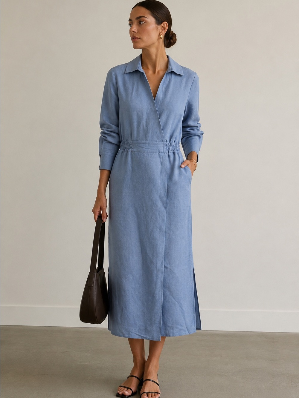 Reiss Light Blue Midi Shirt Dress